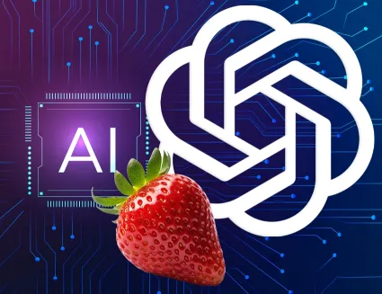 OpenAI logo with AI and strawberry