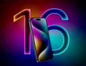 iPhone 16 with colorful background